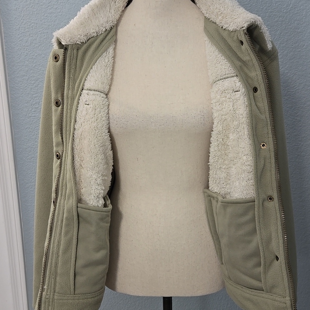FAHERTY High Pile Fleece Lined Trucker Jacket Sz Large In Sea Grass Green - Picture 13 of 16
